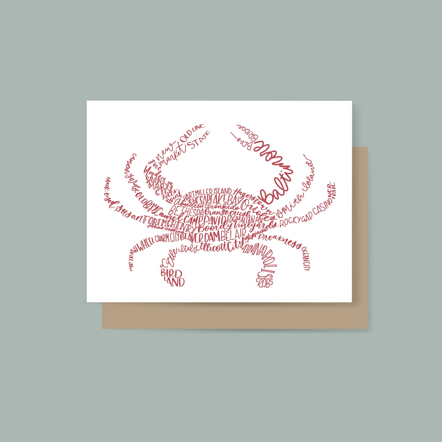 Maryland Crab Hand Lettered Greeting Card