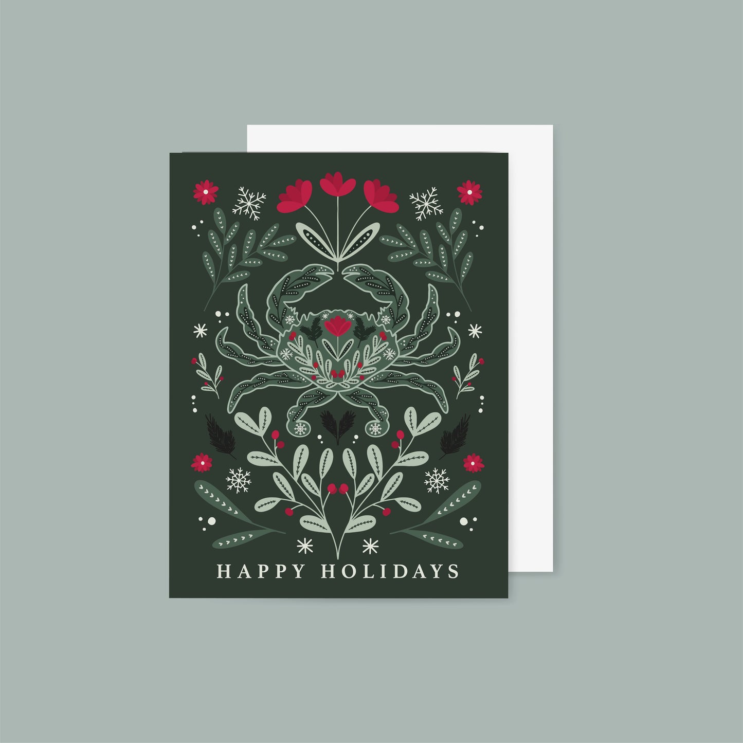 Floral Blue Crab Holiday Card