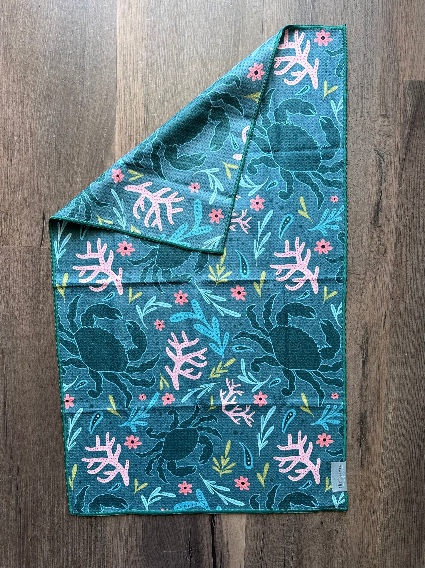 Floral Blue Crab Waffle Towel