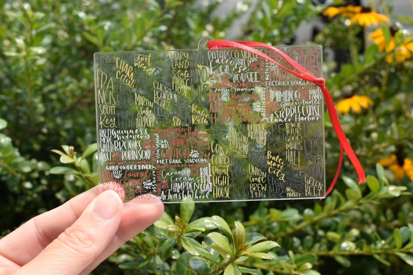 Hand Lettered Maryland Flag Ornament