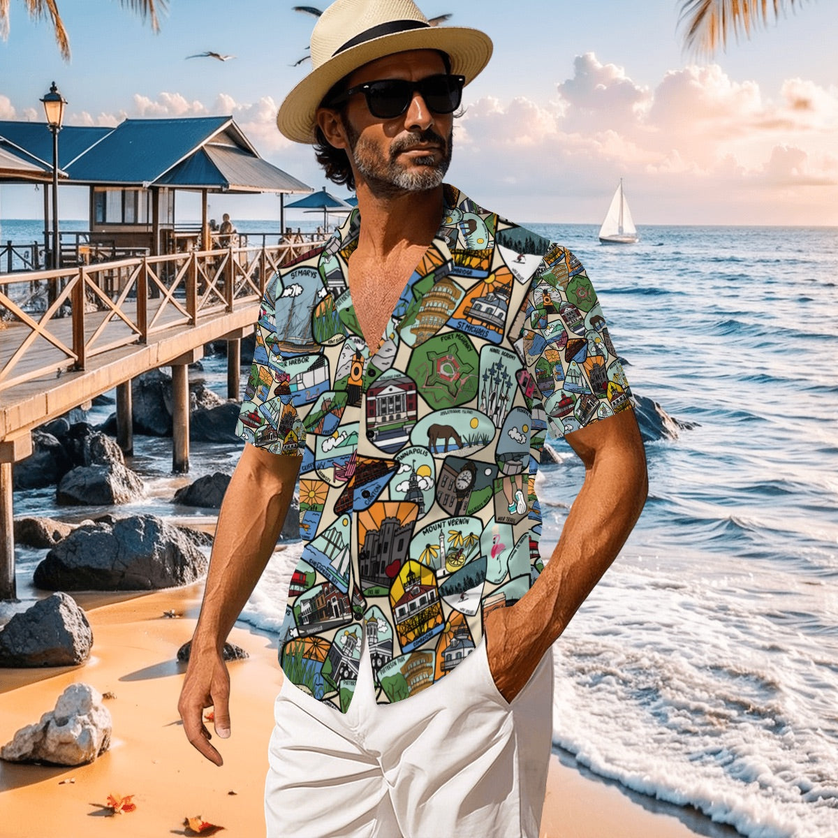 Maryland Badges Men's Short-Sleeve Button-Down Shirt