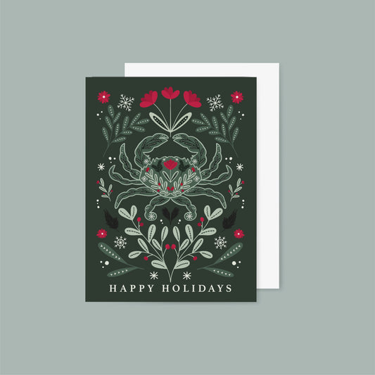 Floral Blue Crab Holiday Card