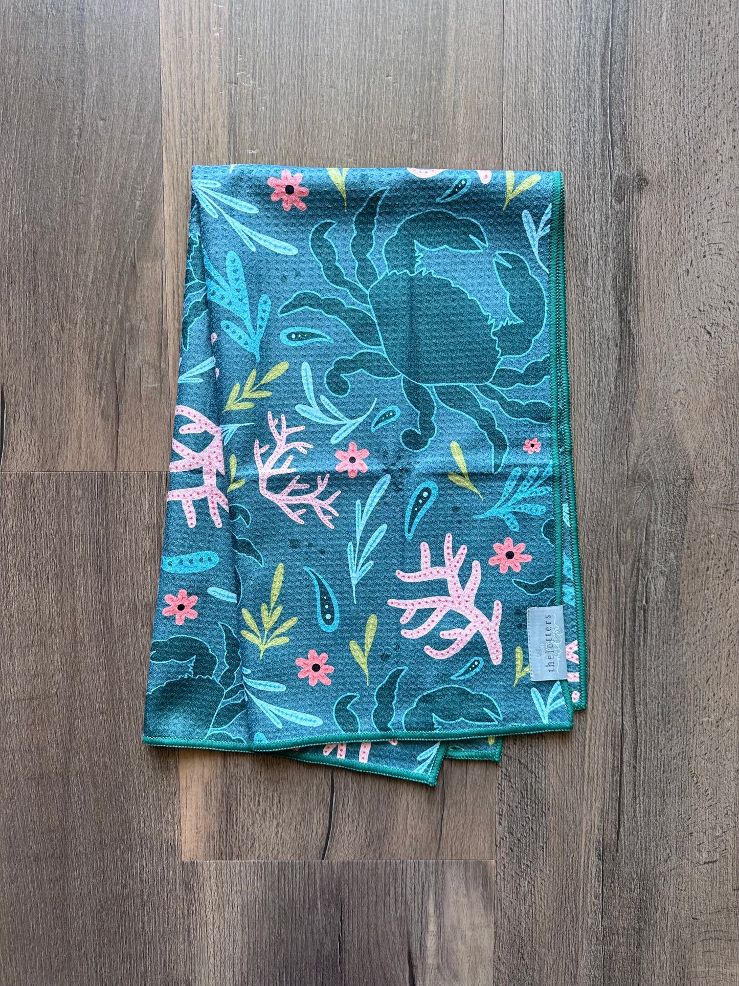 Floral Blue Crab Waffle Towel