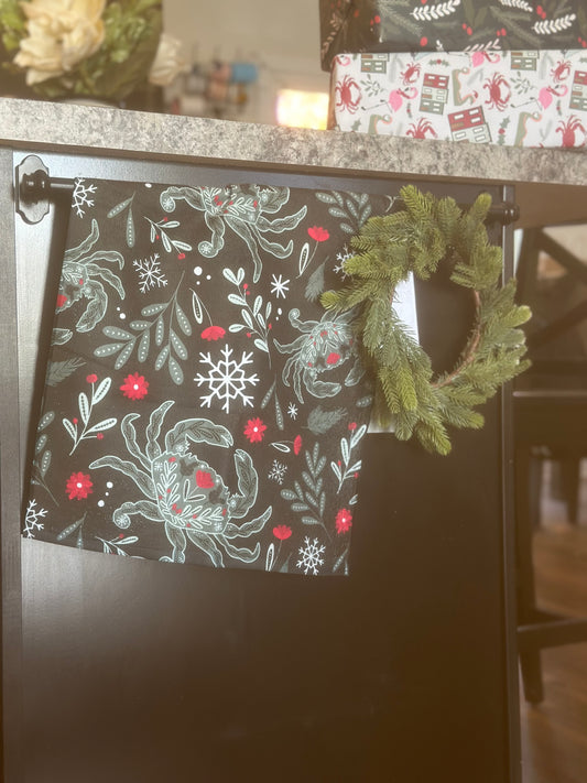Floral Blue Crab Holiday Towel